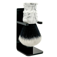 Load image into Gallery viewer, Parker WBSY Marbled White &amp; Black Tuxedo Knot Synthetic Shaving Brush
